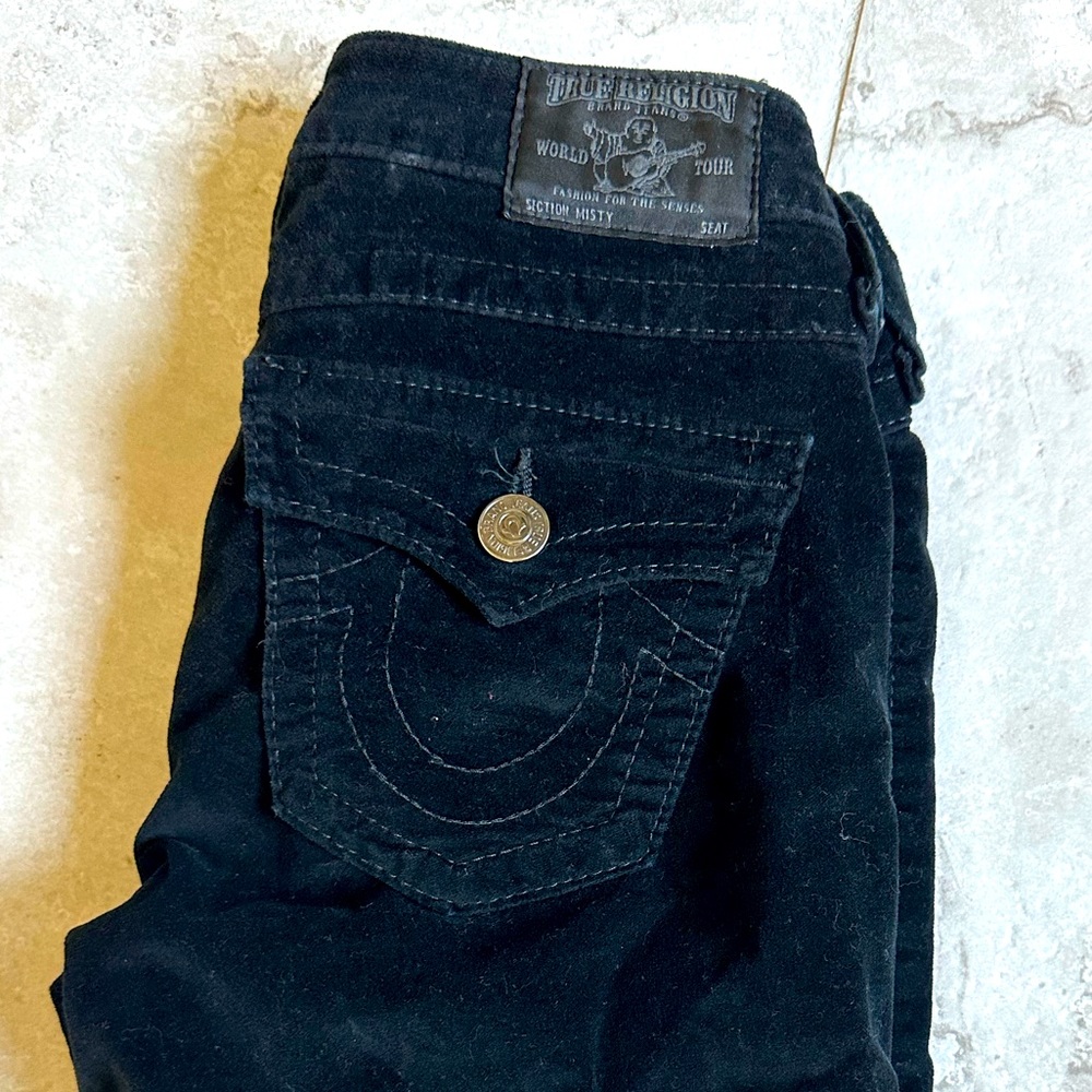 Women’s True Religion Black Velvet Velour Low Rise Skinny Jeans Size 26